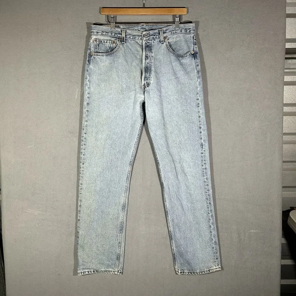 Vintage Levis 501 Jeans Mens 34x31 Blue 90s Made USA Button Fly Pants Size 34